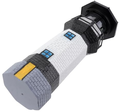 Solarleuchtturm Deko mit LED Licht, 360 Grad Drehbar, Kunststoff | Weißes Tischdekor für Flur und Garten, Ip65 Schutz, mit Solarzelle und Schalter
