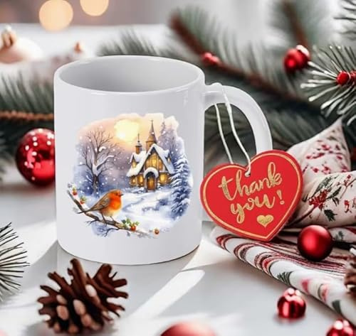 Paranoid Fish Christmas Ceramic Mug – Festive Coffee & Tea Cup Featuring Robin Red Breast Bird Design,Gift Idea