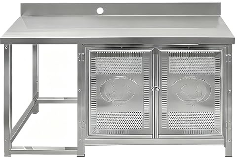 GOCHUSX Tavolo da Cucina in Acciaio Inox, Postazione di Lavoro per Preparazione Ad Alta Resistenza per Bombole di Gas, Ripiano Aperto per Piano Cottura(Silver-A,110x50x75cm)