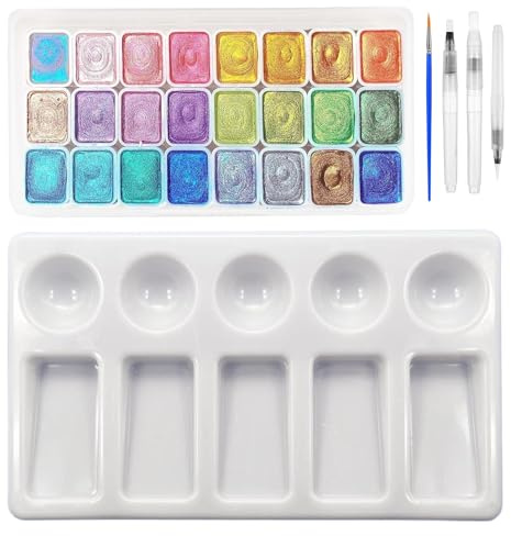 MENUY 24 Aquarellfarben Set, Metallic Aquarell Set, glitzer wasserfarben，Kostenlose Pinsel und Palette,für Anfänger und Profis