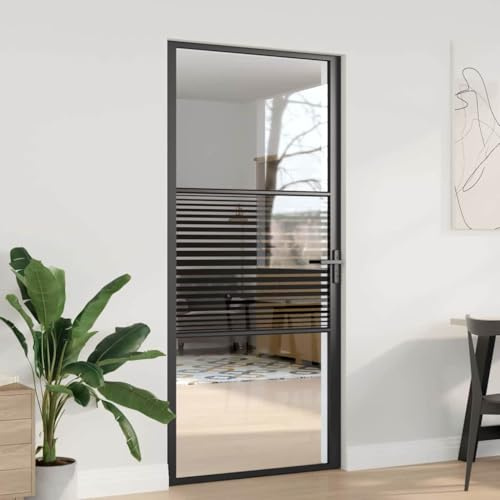 Iiaky Porta Interna in Vetro Porte Interne Moderne Alluminio Porta Interna in Vetro ESG e Alluminio per Bagno Cucina Studio-Nero-93 x 201.5 cm
