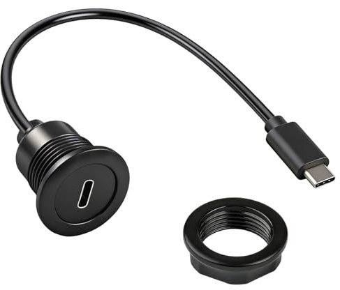 USB C Roscada Embedded Cable 5Gbps Macho a Hembra Carga Rápida PD 60W 3A | USB 3.0 Empotrable Extensión de Salpicadero para Móvile Tableta Navegadore Coche Barco Camión Salpicadero Dispositivos USB C