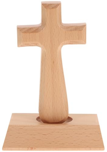Hemobllo Holzkreuz Stehend aus Massivholz – 14,5cm Hochwertiges Lateinisches Kreuz mit Sockel – Christliche Deko für Tisch & Altar – Ideales Religiöses Geschenk zur Taufe, Kommunion & Ostern