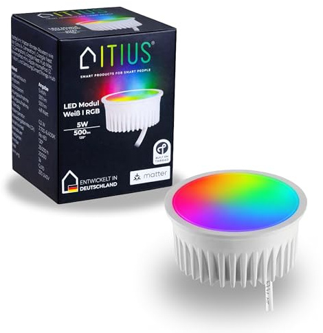 itius Matter LED-Modul RGB + CCT | Thread Mesh | Mehrfarbig Dimmbar, 2700K, 500 lm, 4,8W Leuchtmittel Smart Home Beleuchtung für Alexa, Google, Apple