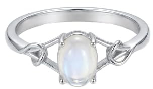 MUUYON Mondstein Ring 925 Silber Natürlichem Oval Mondstein Verlobungsring für Damen