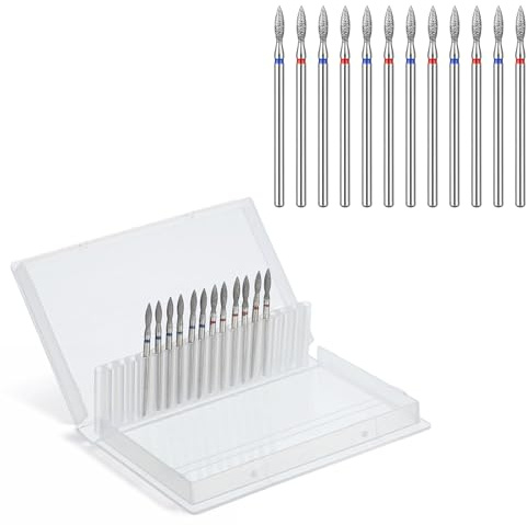 12 brocas para cutículas de llama de diamante con funda, broca para limpiar cutículas para uñas eléctricas de 3/32 pulgadas, brocas profesionales profesionales de diamante, herramienta de pulido de