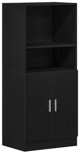 Mhdvray Küchenschrank Schwarz 57x41,5x131,5 cm Holzwerkstoff mit Stauraum, Unterschrank offene Fächer, Hochschrank für Küche Büro Restaurant