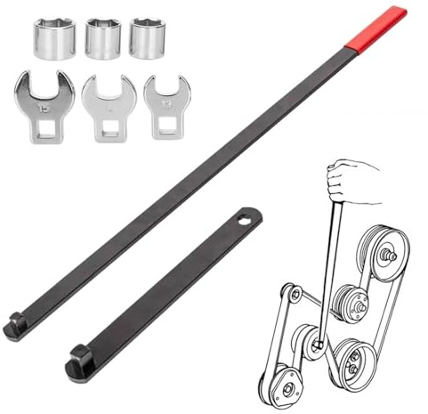 Ensemble d'outils de clé à courroie – Kit de retrait de courroie d'entraînement serpentine 8 pièces, outil de tendeur de tige longue de 22,99 pouces, acier au chrome vanadium robuste | Kit de douilles