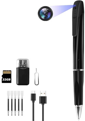 SHMIZZ Mini Telecamera Spia Nascosta,Mimetica a Penna Mini Fotocamera, 1080p HD con MicroSD da 32 GB, Portatile Registratore di Foto e Video Camera
