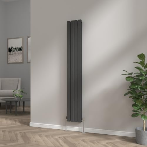 NRG 1800x272 Vertical Column Designer Radiator Black Double Flat Panel | Tall Upright Central Heating Rad, Vertical Radiator, Mild Steel, Modern Radiator Wall Mounted, for Bathroom, Kitchen