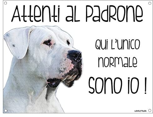 DOGO ARGENTINO Attenti al padrone qui l'unico normale sono io! CANE CARTELLO TARGA IN METALLO (15X20)