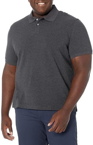 Amazon Essentials Men's Slim-Fit Cotton Pique Polo Shirt, Charcoal Heather, M