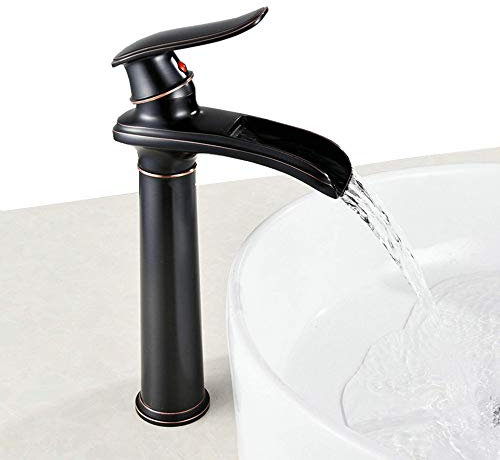 Cascade Robinet Mitigeur pour Lavabo pour Salle Bain, Noir, Bec Haut