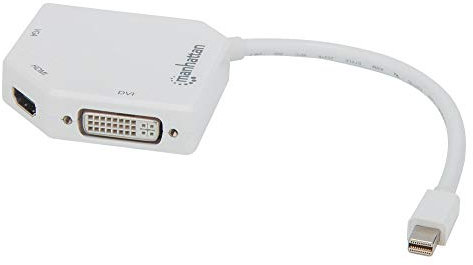 Manhattan 207362 - Adattatore Mini DisplayPort 3 in 1 4 K da Mini DisplayPort maschio a HDMI/DVI/VGA femmina passivo/attivo bianco