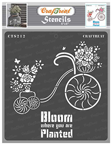 CrafTreat Pochoirs de vélo réutilisables pour peindre sur bois, murs et carrelage – Plantes à fleurs – 15,2 x 15,2 cm – Pochoirs d'art et d'artisanat pour la décoration de la maison – Pochoir à fleurs