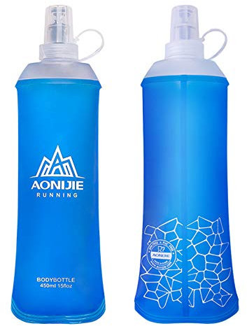 AONIJIE 2 pièces pliable TPU Flacon souple de bouteille d'hydratation d'eau de sport en plein air Pour la course à pied Camping randonnée vélo (450ml-2pcs)