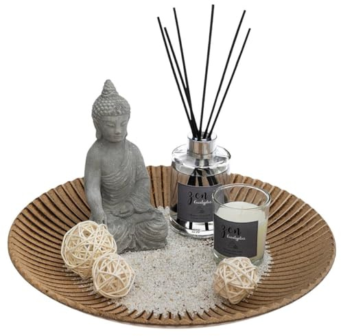 Atmosphera - Coffret Senteur Zen Diffuseur Parfum 6 Bâtonnets, 1 Bougie parfumée Pot en Verre, 1 Bouddha et Accessoires