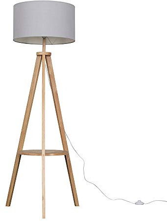 MiniSun | Modern Light Wood Tripod Design Floor Lamp with Storage Shelf and Grey Drum Shade | Floor Lamps & Torchieres, Home Décor, Improvement & Lifestyle Essential