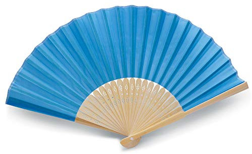 Handfächer aus weißem Papier und Bambus für Hochzeiten (Blau, 50 Handfächer)
