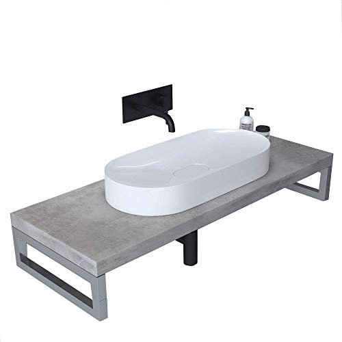 Mai & Mai Meuble sous Vasque Gris Claire 45x120cm Plan de Travail pour Salle de Bain avec Équerres en Acier Inoxydable
