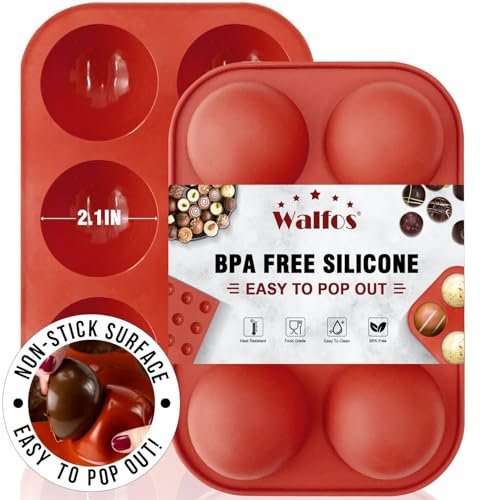 Walfos Bonbon- & Schokoladenformen, Mittlere Hemisphere Halbkugel-Silikonform mit 6 Hohlräumen, 2 Packungen Backform zur Herstellung von Schokolade, Kuchen, Gelee, Dome-Mousse