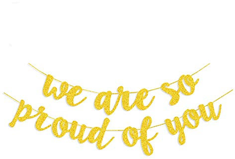 Abschlussdekorationen 2023 Banner Girlande, Gold Glitter We are So Proud of You Abschlussbanner Girlande für Abschlussfeier Supplies Schule Zuhause Auto Dekorationen