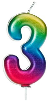 Anniversary House Colourful Rainbow Metallic Candle, Number 3, 3rd Birthday Cake Topper, 7 Centimeters, AHC06/3