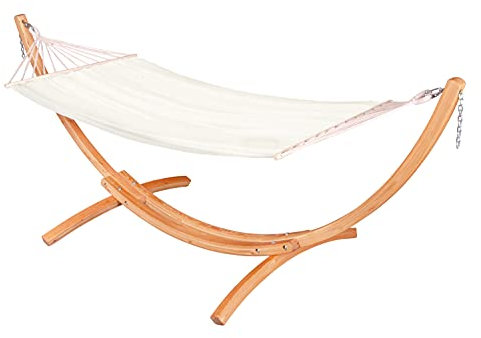 CHILLOUNGE Beach Hängematte für den Außenbereich, mit Ständer, wetterfeste Hängematte und Bogenhalterung aus zertifiziertem Holz, langlebig