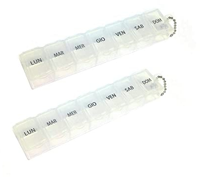 Portapillole Giornaliero, Pillole Organizzatore, Porta Medicine Porta Pastiglie Tascabile, Scatola per Farmaci (Bianco, 2PCS X 7 POSTI)