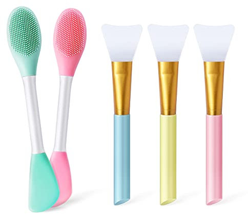 5pcs Silicone Face Mask Brush Applicator Makeup Brush, Double-Ended Facial Mask Brushes set, Soft Makeup Tools for Apply Mask Cream Lotion