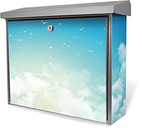 banjado® Burgwächter Briefkasten Edelstahl 38,5x31,5x12cm mit Motiv Wolken 8 / Briefkasten Edelstahl ohne Zeitungsfach/Briefkasten grau/Postkasten inkl. Montagematerial & 2 Schlüsseln