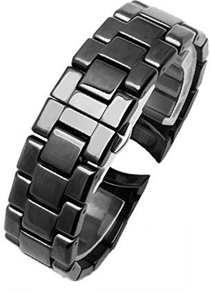 FJXJLKQS Uhrenarmband Keramik Armband Mode Einfach Uhrenarmband Universal Leicht zu Zerlegen Keramikarmband Wasserdichtes Design Schmetterlingsverschluss 22mm Schwarz,22mm-AR1400Silverbutterflyclasp