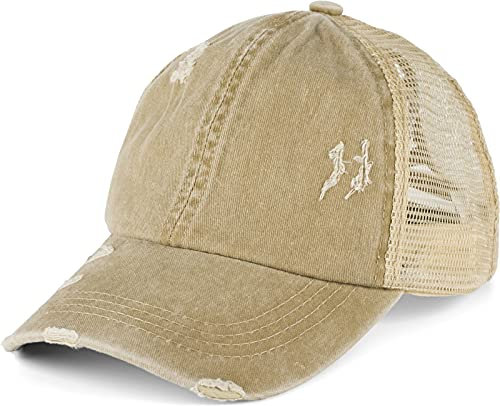 styleBREAKER Damen Baseball Cap im Washed Used Look mit Mesh Einsatz | Ponytail Cap für hohen Zopf | Verstellbare 6-Panel Schildkappe für Sommer und Freizeit, Farbe:Beige