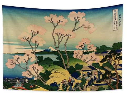 YONGFOTO Japanischer Ukiyo-e Wandteppich Berg Fuji 36 Ansichten Zimmer Wandbehang die Fuji von Gotenyama in Shinagawa Tokaido Japan Wandkunst Traditionelle Malerei Hokusai Tapisserie 150x100cm