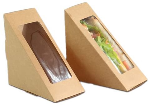 XIZHI 50 Pcs Sandwich Paper Cake Box-BPA-Free- Small Cake Wedge Box, 4.7 Triangle Sandwich Cupcake Containers with Window,Brown