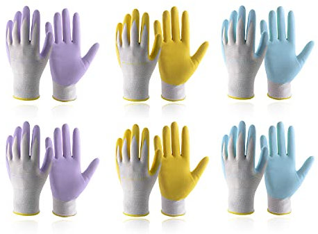 HANDLANDY 6 Pairs Gardening Gloves for Women Latex Free, Breathable Nitrile Coated Secure Grip Garden Gloves Yard Work Gloves (6, Small)