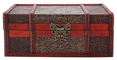 Buachois Vintage Holz Schatztruhe 23x16x10 cm Kleine Chinesischer Stil Antike Deko Schmuck Spielzeug Truhe Piratenkiste für Home Dekoration Organisation Kiste