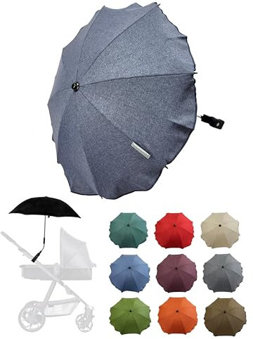Universal Sonnenschirm Sonnenschutz für Kinderwagen & Buggy UV Schutz 50+ mit Universalhalterung für Rund- und Ovalrohre verstellbar (meliert marine)