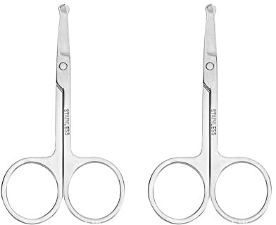 2 Stück Professionelle kleine Haarschere für Ohren und Nasen, mit gebogenen Sicherheitsklingen und abgerundeter Spitze, zum Trimmen kleiner Details, für Gesichtshaare(Silber)