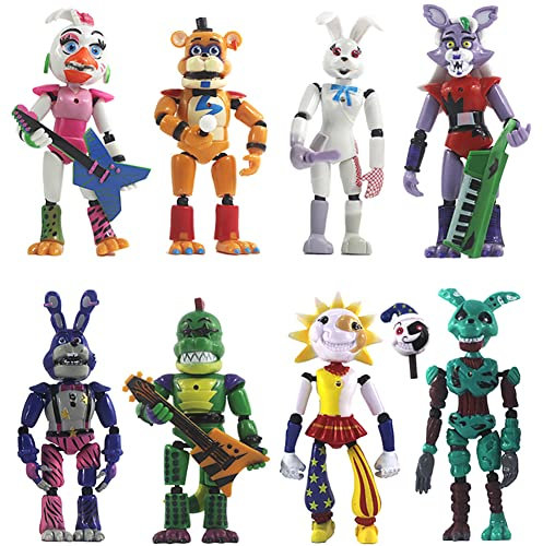 FNAF Security Breach Figure Bonnie/Chica Movable Joints Horror Doll Lightening Action Figures Game Model Collectible 3/5/8Pcs/Set