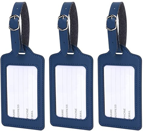 RosewineC 3 Stück Kofferanhänger mit Adressschild Name E-Mail Telefonnummer, Gepäckanhänger Koffer Taschenanhänger, Leder Namenschild für Geschäftsreise, Paare Hochzeit Reisegeschenk Abschlussgeschenk