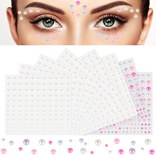 PEAKTOP Perlen Selbstklebend Halbrund, 1320 Flache Rücken Perlen Aufkleber, Bunte Weiße Halbperlen Perlen-Aufkleber für Gesicht Schönheit Make-up Nagelkunst Handy Heimdekoration DIY Verzierungen