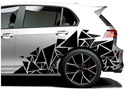 Finest Folia XXL Autoaufkleber Dreiecke 2er Set je 60x200cm geometrisches Design Auto Seite Motorrad Bus Sticker Kfz Zubehör Camouflage Tuning Dekor KX075 (Schwarz)