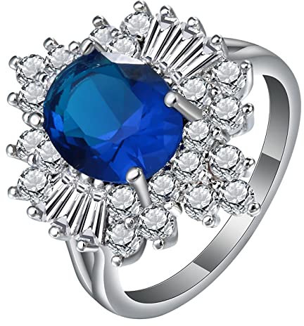 Whoiy Ring Damen 57, Trauringe Silber Blau Eheringe 4 Krappen Blauer Ovaler Zirkonia Verlobungsring für Frauen