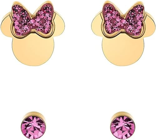 Disney Minnie Mouse Kinder Ohrringe, Edelstahl, Zirkonkristall, Disney Schmuck fur Mädchen