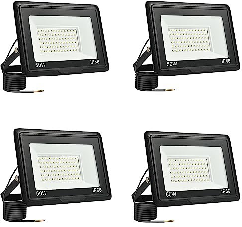 toobettp 50W LED Strahler Außen, 6000K 5000LM Kaltweiß LED Fluter, IP66 Wasserdicht Außenstrahler Fluter Flutlicht für Garten, Innenhöfe, Garage, Hotel, 4-teilig