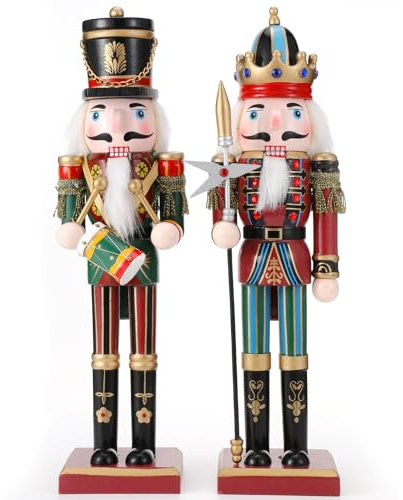 Auniq 2Pz Decorazioni Natalizie per Schiaccianoci, 30CM Soldato Grande per Schiaccianoci di Natale in Legno Ornamenti per Bambole Giocattoli Regali di Capodanno per Decorazione della Casa dei Bambini
