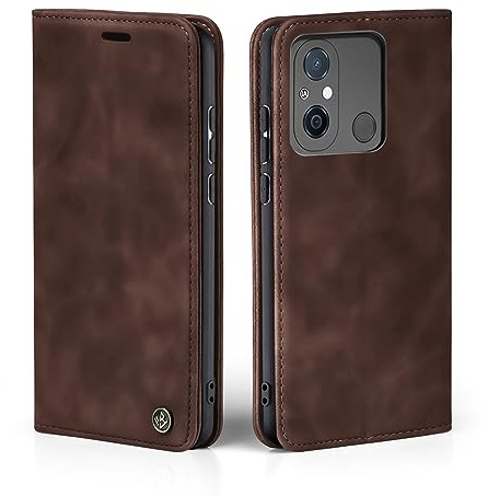 LBH Handyhülle für Xiaomi Redmi 12C in Dunkelbraun mit Karten- und Geldfach Smartphone Hülle mit Standfunktion Flip Case Schutzhülle Magnetverschluss Vintage