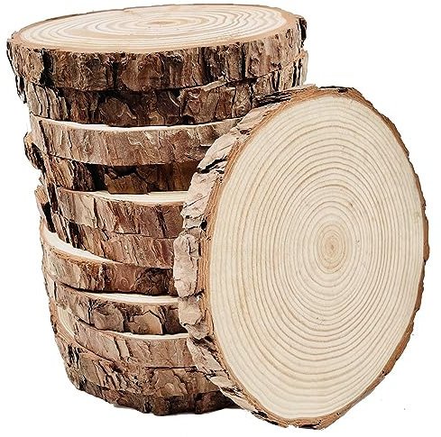 Unfinished Wood Slices for centerpieces 18 PCS 5.1-5.5 Inch,Round Wooden Discs with Tree Bark,Wood Cookies Circles for Crafts Christmas Ornaments,Wood Slice for Rustic Wedding Decoration