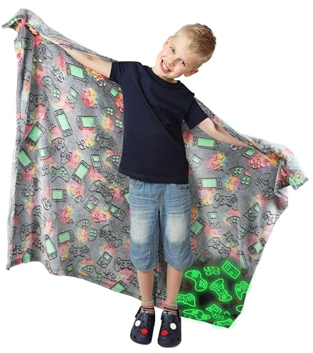 Catalonia Classy Kuscheldecke Kinder Leuchtet im Dunkeln Gamepad, Weich Flauschig Fleece Plüsch Kinderdecke für Sofa Bett, Kuschelig Warme Geschenk Decke für Mädchen, 150 x 130 cm, Gamepad